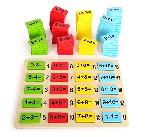 Small Foot 10716 - Plantillas de calculación (Madera de Colores, para Aprender a añadir y a sustracción, Incluye Tablero de Dibujo con soluciones Impresas)