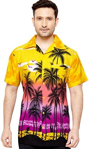 TROPICAL VIBESMen's Regular Fit Classic Short Sleeve Casual Floral Hawaiian Shirt XL