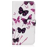 Hülle für Samsung Galaxy S8 Plus,Galaxy S8 Plus Lederhülle,Galaxy S8 Plus Handyhülle Flip Wallet PU Lederhülle Magnetic Buckle Schutzhülle ,Felfy Ledercase Tasche Hüllen Brieftasche Bunte Gemalt Malerei Schmetterlinge Blumen Bär Feder Vögel Muster Frischer [PU Leder & Silikon Innenschale] Schutzhülle Tasche Schale Handy Etui Karten Slot Lederhülle für Samsung Galaxy S8 Plus [Lila Schmetterling] + 1x Silver Stylus+ 1x Bling Dust Plug [Farbe Random] - 5