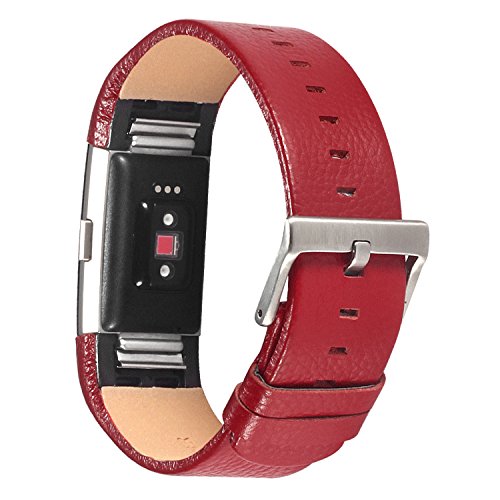 DigiHero Ersatz-Armband für Fitbit Charge 2, Leder, mit Metall-Schließe (ohne Tracker), 1 Stück