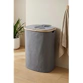 Digithome Bambu Kirli &Ccedil;amaşır Sepeti Kapaklı Banyo D&uuml;zenleyici Sepet 37X23,5 cm