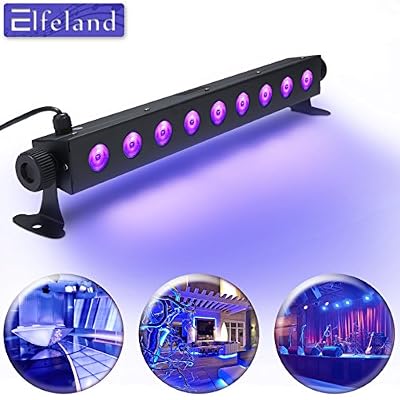 Elfeland UV Lumière Bar, Elfeland 27W Projecteur UV Lumière Violette 9 LEDs , Lampe à Lumière Noire Lampe Wall Washer Éclairage de Scène Parfait pour Club Party Disco KTV