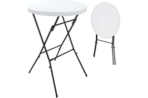 Casaria® 2X Table Haute de Bar Pliante Mange-Debout Ø 72 cm Blanc Hauteur 110 cm Table de bistrot Jardin extérieur