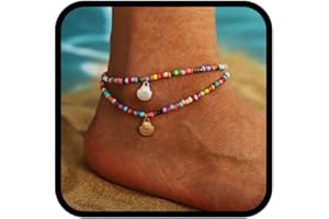 Fashband Cavigliera a doppio strato Boho Braccialetto alla caviglia con perline colorate Gioielli estivi regolabili al piede per donne e ragazze