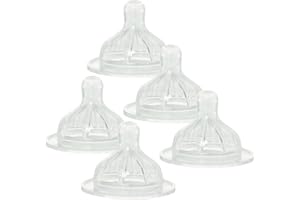 Le Biberon Français - Lot de 5 Tétines pour Biberon 6 Mois et Plus en Silicone Pur Ultra Souple - Tétines Col Large à 3 Débits - Avec Valve Anti-Colique et Anti-Collapsage - Qualité Médicale