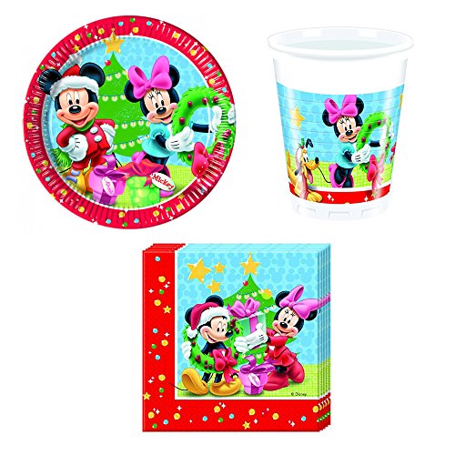 Preisvergleich Produktbild Unbekannt 36-teiliges Mickey Weihnachtszeit Party-Set inkl. Pappteller, Kunststoffbecher und Papierservietten