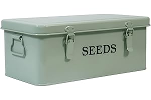 Gzsekken Metal seed box 4 Compartments Seed Envelope Storage Box,Seed Packet Storage Container Box with Safety Lock & Lid Coated Steel Green Garden Seed Tin Organiser for Gardeners