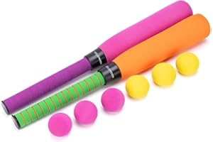 CeleMoon Baseballschläger für Kinder, Schaumstoff, weich, mit 6 Bällen für Kinder, Kleinkinder, Jugendliche, Outdoor, Indoor-Sport, T-Ballspiel, Orange und Rosa, 2 Stück