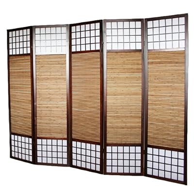 PEGANE Paravent Japonais en Bois avec Bambou de 5 Panneaux
