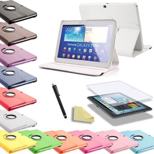 3in1 SET 360° Tab3 10.1 Schutzhülle + Folie + Pen Samsung Galaxy Tab 3 P5200 P5210 P5220 Tasche Etui (Weiß)