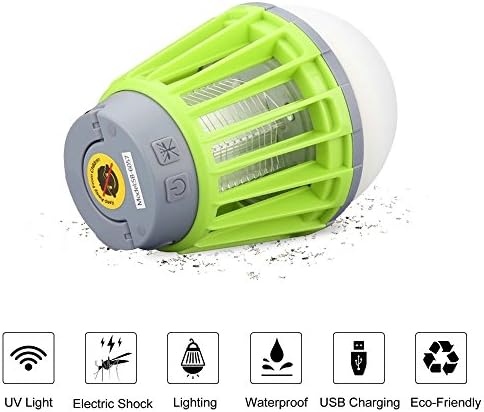 Momola 2-in-1 Zapper Lantern Mosquitoes Killer, Insect Trap Night Lamp, Portable Tent Light with 2000mAh Rechargeable Battery, Retractable Hook, Removable Lampshade, Suit for Outdoor &amp; Indoor (Green)