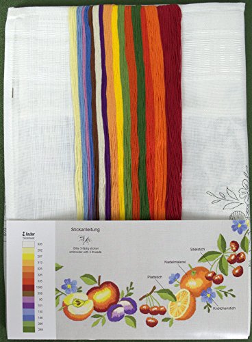 Stickpackung OBSTKRANZ / Stickset mit Stickvorlage für Erwachsene / Komplettes Vorgezeichnetes Tischdecken Set zum Sticken - 3