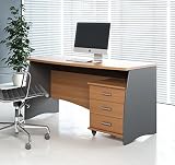 Mobimarket - Mesa Escritorio de 140 cm. con buc cajones en color castaño