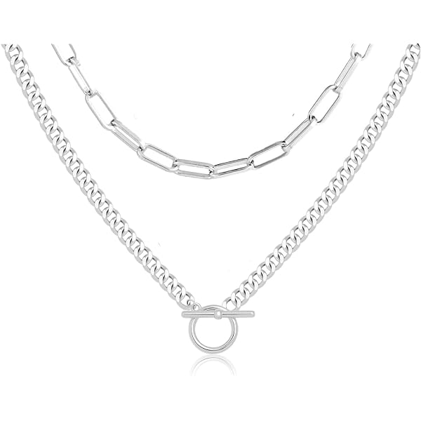 Evegfts Collana a Catena in Argento con Graffetta, 3MM Collana a Catena di Graffette per Donne Uomini Collana di Graffette Gioielli Regalo per Donne Uomini 76 CM