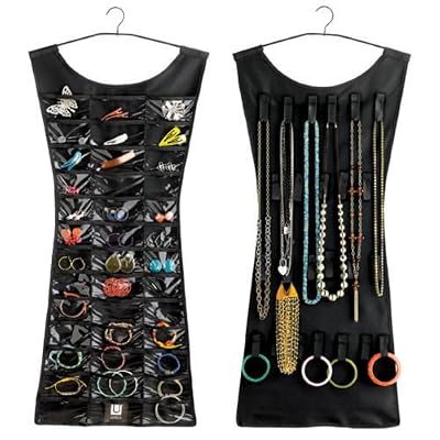 Générique ROBE COFFRET À BIJOUX NOIR, RANGE BIJOUX (36 poches + 18 crochets)