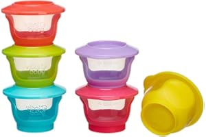 Vital Baby NOURISH Store & Wean Pots - Storage Pots with Soft Bases & Sides - Stackable - Leakproof lids - Bright Colours - BPA, Phthalate & Latex Free - Ideal for Weaning & Snacks - 6pk 2oz / 60ml