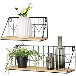 Mkouo Étagères flottantes murales Set of 2 Tablettes de Rangement en Fil métallique Rustique Présentoirs Décoration de Maison, Grand