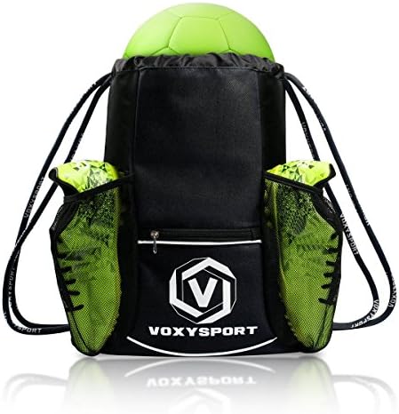 Football Backpack Gym Bag with Shoe Pockets Ball Holder Drawstring Daypack for Sport Football Training Equipment (Black)
