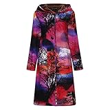 iHENGH Vorweihnachtliche Karnevalsaktion Damen Herbst Winter Bequem Mantel Lässig Mode Jacke Frauen  Womens Winter Warm Outwear Blumendruck Plaid Mit Kapuze Taschen Oversize Mäntel