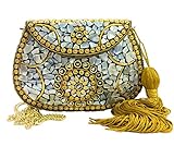 bolsa metalizada para cafe puebla Beautiful golden petal flower work front and Back side of the bag. Suitable to keep I phone. Bag Designed in purpose of giving unique look in Party Beautiful golden petal flower work front and Back side of the bag.
