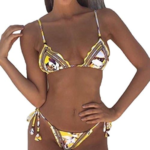 Focus Women Summer Swimsuit Girls Flower Print Bikini Set Swimwear Padded Bikini Bathing Suit Bandage Tassel Beachwear S