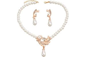 KBRPEY Conjunto Collar y Pendientes Joyas de Mujer de Perlas Elegante Collar de Perlas y Pendientes Colgantes Dos Piezas de Joyería de Perlas Conjunto de Vestidos de Novia para Mujeres Accesorios Finos