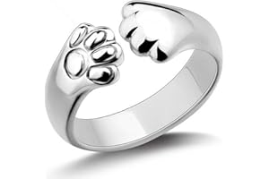 Aukmla - Anillo abierto ajustable con diseño de huella de gato para mujeres y niñas