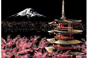 Figured'Art Peinture à Gratter format A3 (29.7x42cm) - Mont Fuji au Japon - Kit Complet de Scratch Painting Carte à Gratter