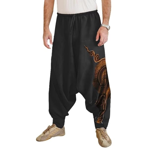 Pantaloni Harem Uomo In Seta Ghiaccio: Modello Aladdin, Bassi, Baggy, Per Yoga E Spiaggia - 2