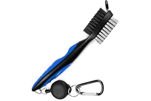 GROIFY Golf Club Cleaning Brush and Groove Cleaner with Retractable Clip, Golf Cleaning Tools, Extends 2 ft Brass, Ergonomic Design, Easily Attaches to Golf Bag