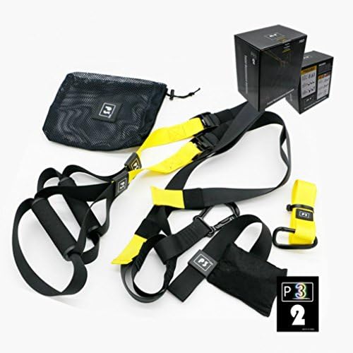 Suspension Trainer Straps Functional Trainer/Fitness Trainer with Door Anchor Extender Strap and Outdoor Anchor Snap Hook Storage Bag, Black/Yellow