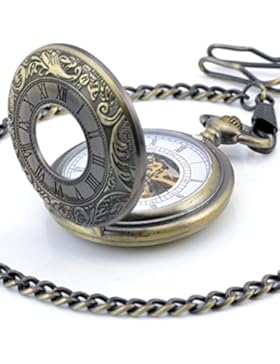 Unendlich U Retro Handaufzug Mechanische Taschenuhr Römisch Gravierung Hohle Skelett Kettenuhr Duale Zeitanzeigen...