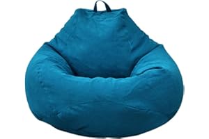 CIVG Copertura per Poltrona a Sacco,Fodera per Poltrona a Sacco Cotone di Lino（Nessun Riempitivo）con Maniglia e 3 Tasche,Puff Poltrona Sacco Morbido per Camera da Letto Soggiorno (L, Blue)