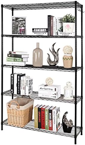5-Shelf D13.8" W35.4" H67" Black Steel Storage Rack Adjustable Wire Shelving Unit WJH35170-5BK