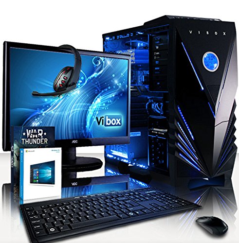 VIBOX Crusher Komplett-PC Paket 40 Gaming PC - 4,2GHz Intel i7 Quad Core CPU, GT 710 GPU, preiswerte, Desktop Gamer Computer mit Spielgutschein, 22" HD Monitor, Tastatur & Mouse Set (DE QWERTZ), Windows 10, Blau Innenbeleuchtung, lebenslange Garantie* (3,6GHz (4,2GHz Turbo) Superschneller Intel i7 7700 Kabylake Quad 4-Core Prozessor CPU, Nvidia GeForce GT 710 2GB Grafikkarte GPU, 16GB DDR4 2133MHz RAM, 120GB SSD, 2TB Festplatte, Raijintek CPU Kühler, 400W 85+ Netzteil, Vibox blaues Gehäuse)