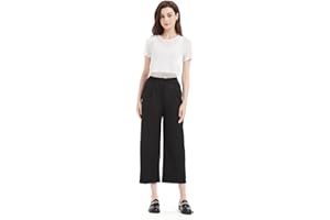 GLOWELFA Pantacourt Fluide Femme Été 7/8 Léger Taille Élastique avec Poches – Noir, Blanc, Rouge, Kaki – Pantalon Court Décontracté Chic pour Vacances, Bureau, Maison, Sport, Randonnée