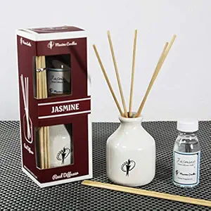 Maxime Candles Ceramic Jasmine Scented Reed Diffuser Home Fragrances Gift Set (White)