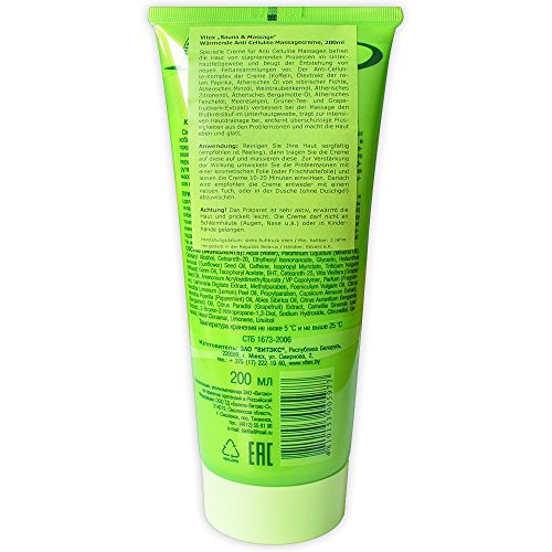 Vitex Sauna & Massage wärmende Anti-Cellulite Hot Creme / Body Wrapping Gel 200ml, mit Koffein, roter Paprika, ätherischem Öl sibirischer Fichte, Weintraubenkernöl und anderen Extrakten - 2