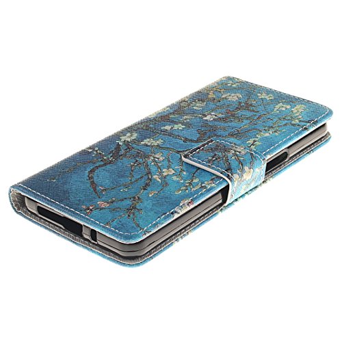 BQ Aquaris X5 Schutzhülle HuaForCity® Brieftasche Schutzhülle Case Hülle für BQ Aquaris X5,Kreative Blau Baum Muster Design Tasche Hülle Book Style PU Leder Wallet Case Flip Folio Ledertasche Brieftasche mit Silikon Kratzfest Magnet Standfunktion und Kartenfächer Etui Handyhülle für BQ Aquaris X5-Blau Baum - 4