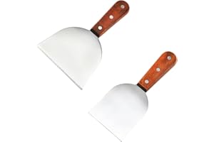SKDFHOD Plancha, spatola per barbecue, in acciaio inox, con manico in legno rivettato, paletta da bistecca in acciaio inox, per cucina, cibo per la pulizia, ristoranti