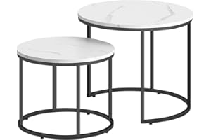 NMK HOME Juego de 2 Mesa de Centro Salon Redonda 43/53 cm - Mesa de Café de Madera Apilable - Estilo Industrial