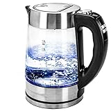 Glas Wasserkocher mit 1,8 Liter Fassungsvermögen, hitzebeständiges Sicherheitsglas & Edelstahlsockel