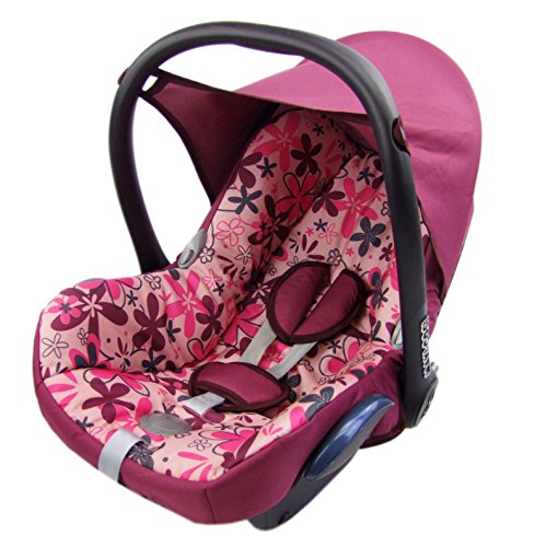 Babys-Dreams Ersatzbezug für Maxi-Cosi CabrioFix 6 tlg. BORDO MIT ROSA BLUMEN *NEU* Bezug für Babyschale Sommerbezug Cabrio Fix - 2