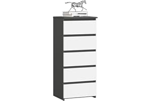 ‎AKORD AKORD | Kommode mit 5 Schubladen| Rollschubladen | Schubladenschrank Kleiderschrank | Sideboard mit Ablage | Robust | Universal Design | Graphitgrau Weiß