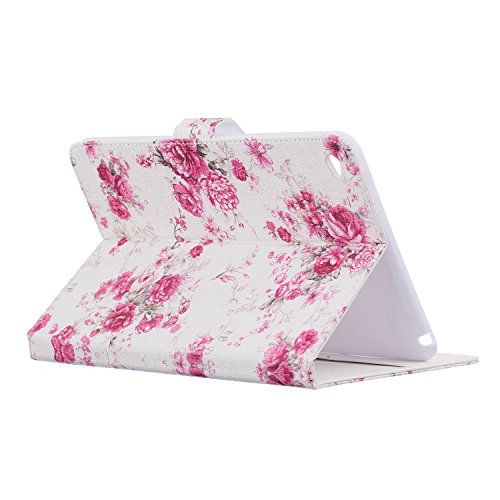 iPad Air 2 Hülle,iPad 6 Case – Felfy PU Ledertasche Luxe Bookstyle Flip Standfunktion Magnetverschluss Ledertasche Muster Eule Schmetterling Pfingstrose AugeBunte Malerei Retro Painted Abdeckung Schutzhülle Ablösbar Handliche Case Tasche Etui für Apple iPad Air 2/iPad 6 (Pfingstrose) + 1 x Rosa Stylus + 1 x Rosa Blumen Dust Plug - 4