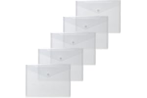 ‎HERMA HERMA 20051 Dokumententaschen A5 transparent weiß, 5 Stück, kleine Sichttaschen Umschläge mit Druckknopf, Briefumschläge aus Plastik für Schule, Uni, Büro, Reise