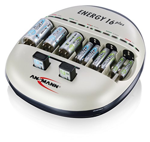 Ansmann Energy 16 plus - Estación de carga y mantenimiento (para baterías NiMH/NiCd AAA, AA, C, D, bloque 9V, puerto USB)