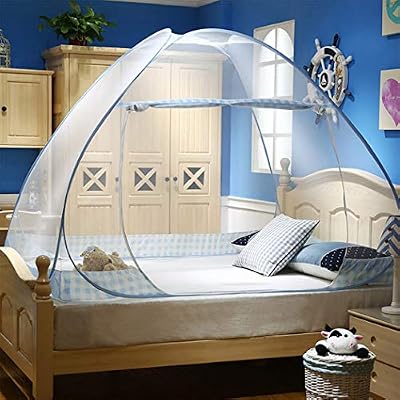 Digead Moustiquaire en Forme de Dôme à Installation Facile,Digead Protège des Insectes, 100 * 200cm Moustiquaire Pliable Avec Unique Porte Polyester Mélangé - Jante bleue