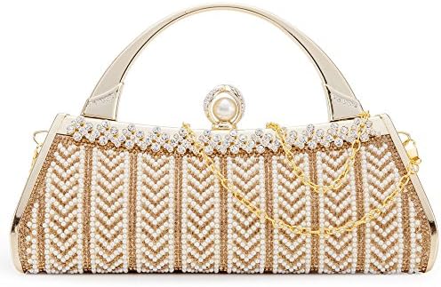 Womans Evening Cluthc Bag Wedding Purse Bridal Prom Handbag Party Bags Tote Bag Metal Frame Hard Case (Gold 3)