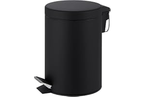 Novel Solutions Innoteck Essentials Round Colour Coated Pedal Bin 3L Dustbin Size 26x17cm for Kitchen and bathroom, Matt Black, Powder Coated Steel, 3 Litre